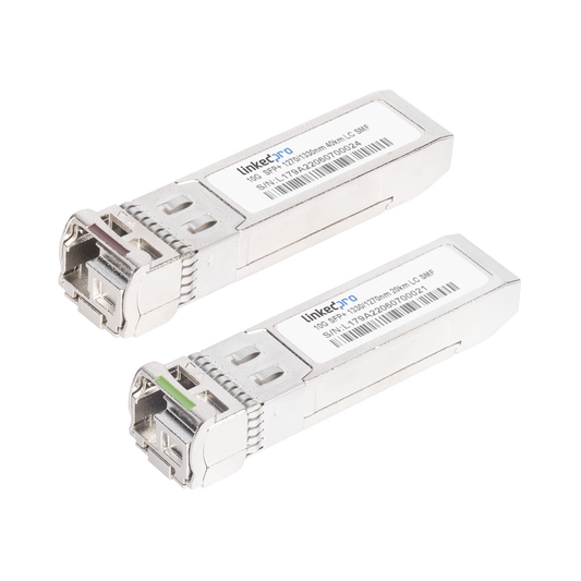 Transceptores Ópticos Bidireccionales SFP+ (Mini-Gbic) / Monomodo 1270 & 1330 nm / 10 Gbps / 1000BASE-BX / Conector LC/UPC Simplex / DDM / Hasta 40 km / 2 Piezas