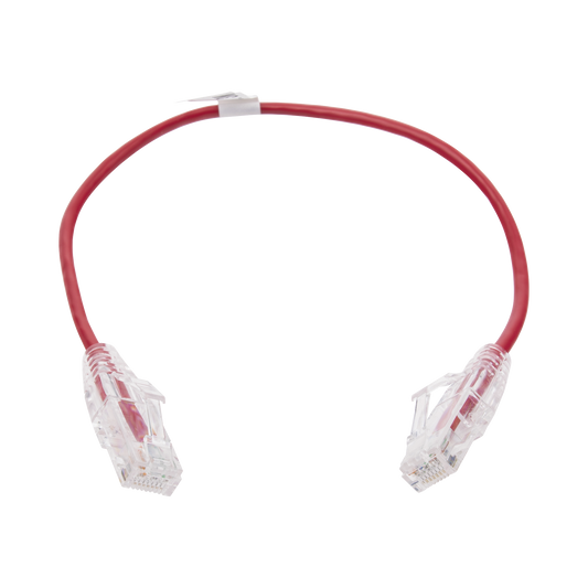 Cable de Parcheo Slim UTP Cat6 - 30 cm (11.81 Pulgadas) Rojo Diámetro Reducido (28 AWG)