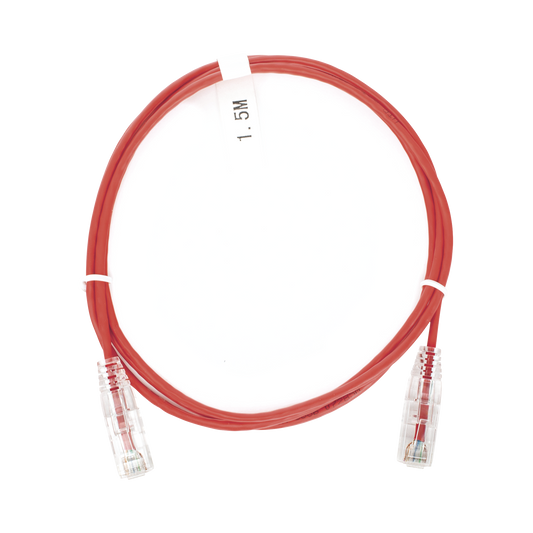 Cable de Parcheo Slim UTP Cat6 - 1.5 Metros (4.92 Pies) Rojo Diámetro Reducido (28 AWG)