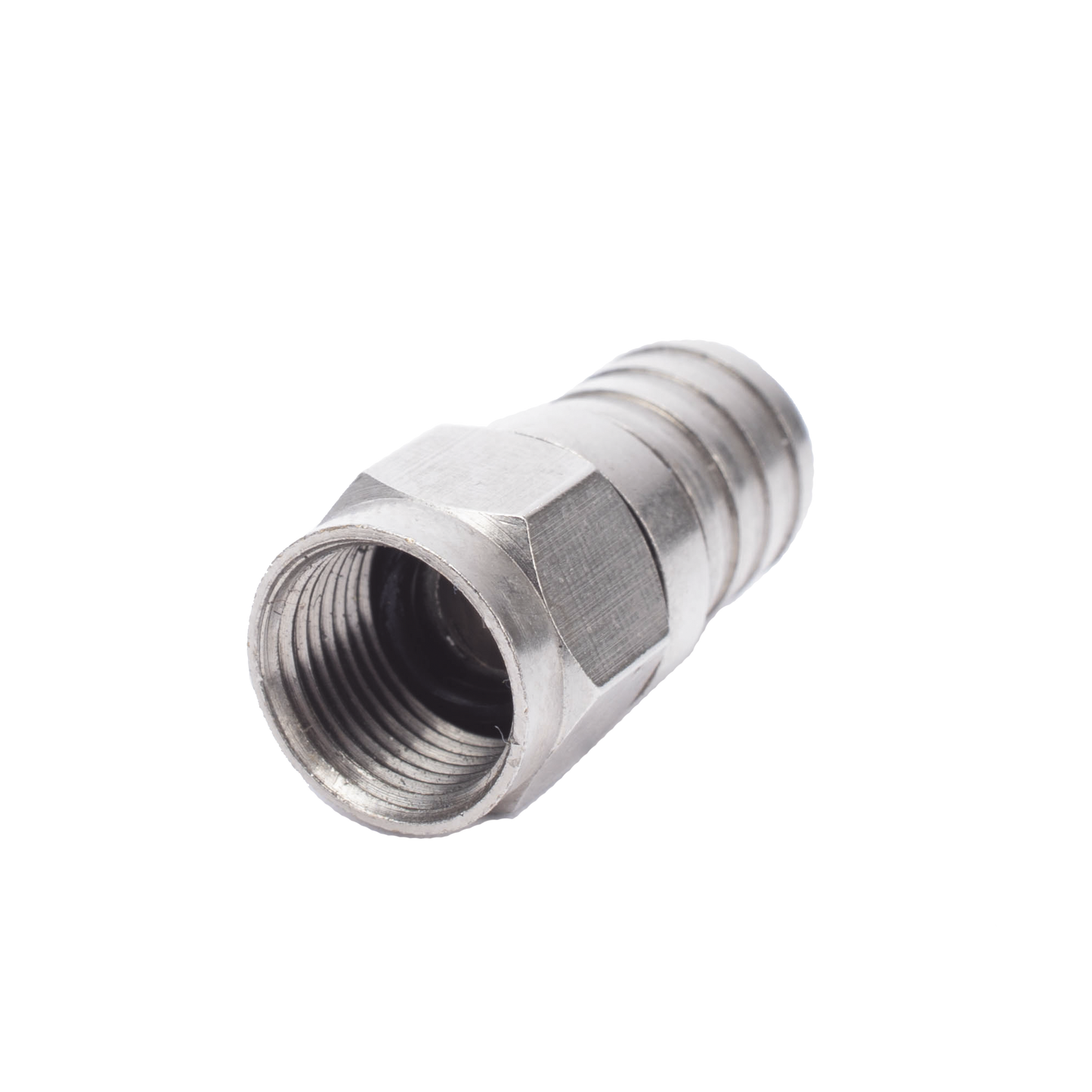 Conector F Macho, 75 Ohm, Plegable para Cable RG-6/U sin pin, Niquel/Polietileno.