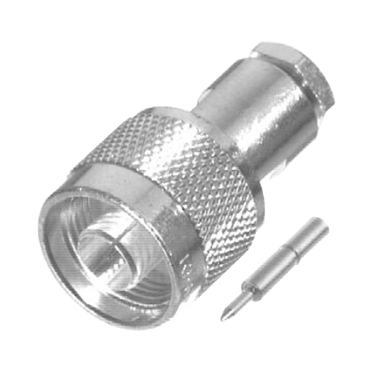 Conector N Macho de Rosca para LMR-200, Cables del Grupo C2, Plata/ Oro/ Teflón.