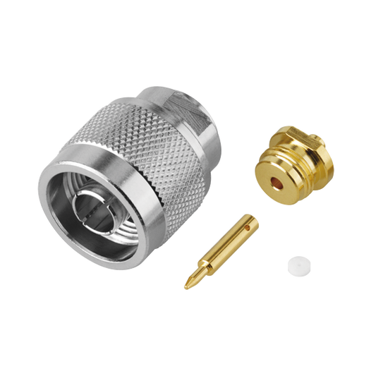 Conector N Macho, Soldable Directo en Cable Semi-Rígido de 0.085", Cables el Grupo SR1, Níquel/ Oro/ Teflón.â??