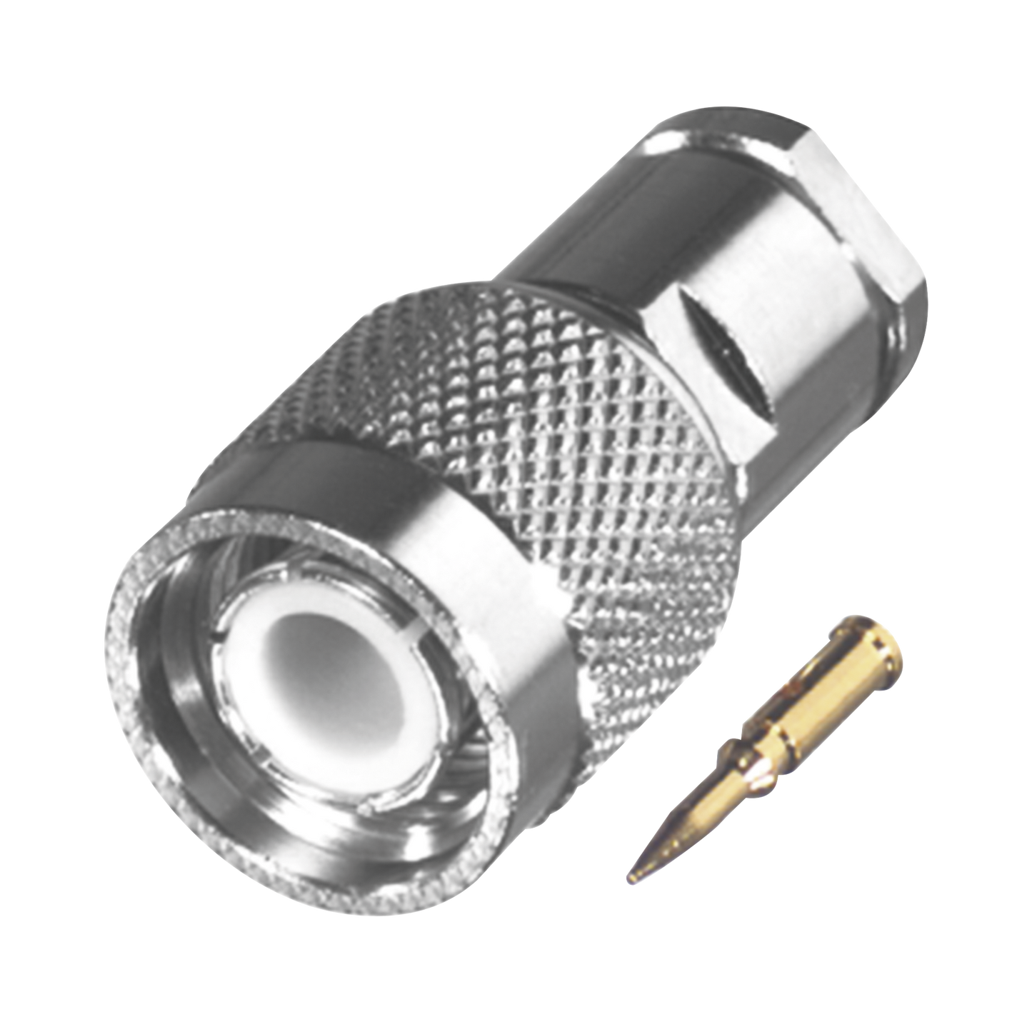 Conector TNC Macho Especial de Rosca, Sin Herrajes para Cables RG-58/U, Níquel // Delrin.