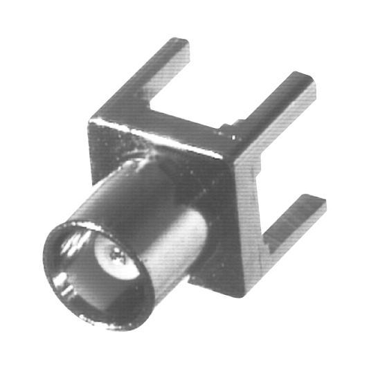 Conector MCX Hembra de Montaje Vertical para PCB, con Terminal y 4 Patas, Níquel/ Oro/ Teflón.