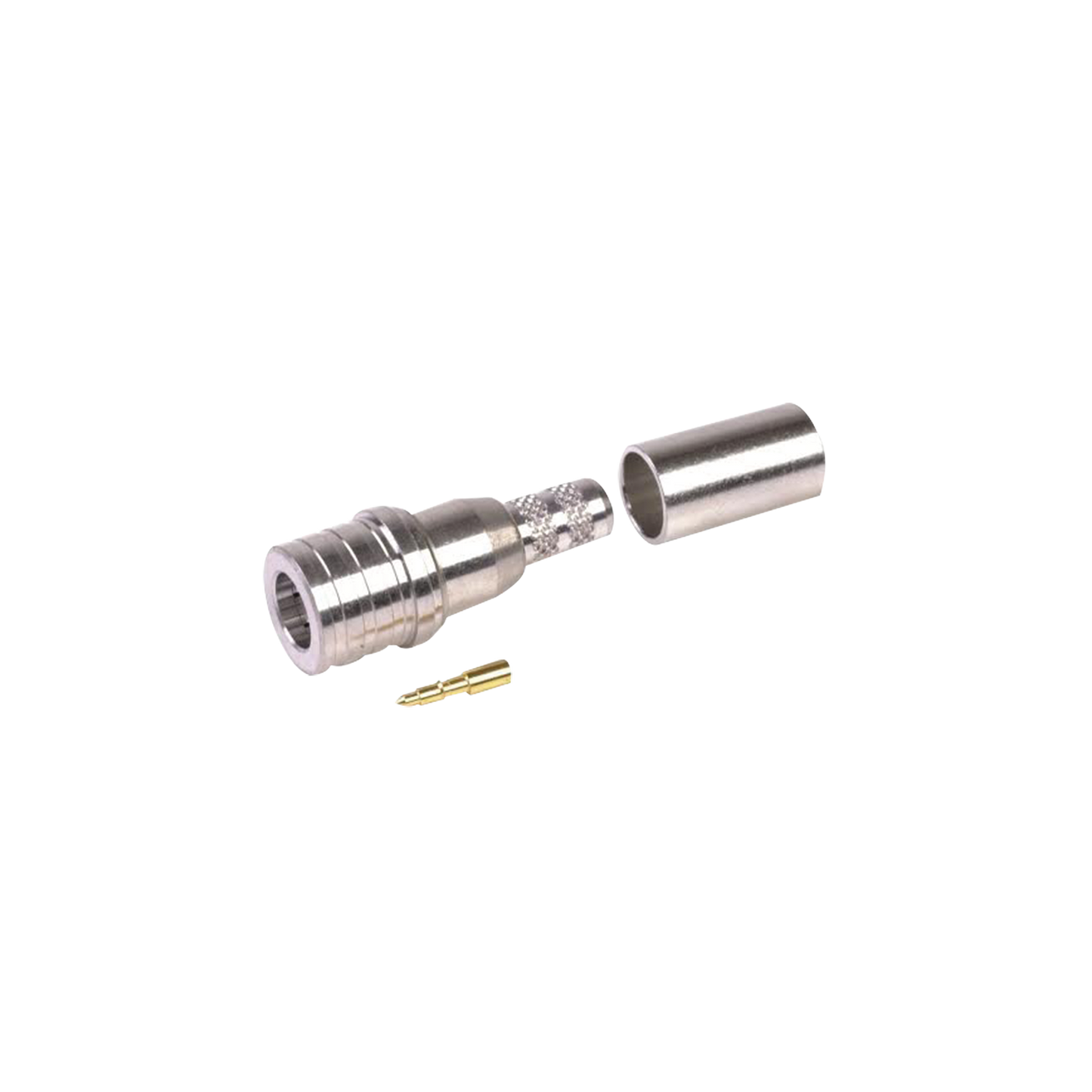 Conector QMA (Quick Mate) Macho, Anillo Plegable para RG-8/X, LMR-240, Bronce Blanco/Oro/Teflón.