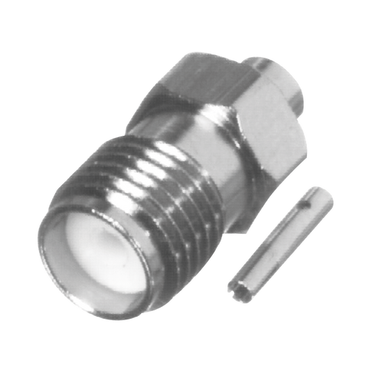 Conector SMA Hembra en Línea para Cable Semi-Rígido de 0.085" de Diámetro, Grupo SR1, Níquel/ Oro/ Teflón.