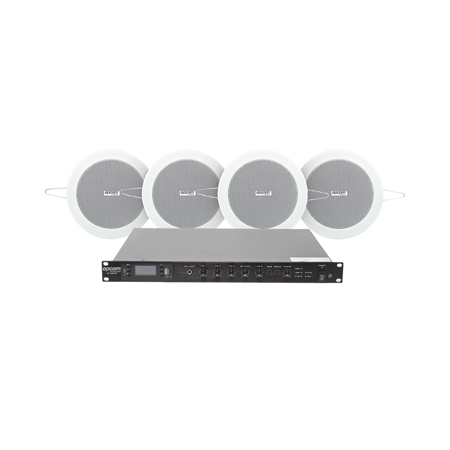 KIT de Amplificador de 120W para Rack | 4 Altavoces de Plafón de 4in | 3 - 6W | Sistema 70/100V