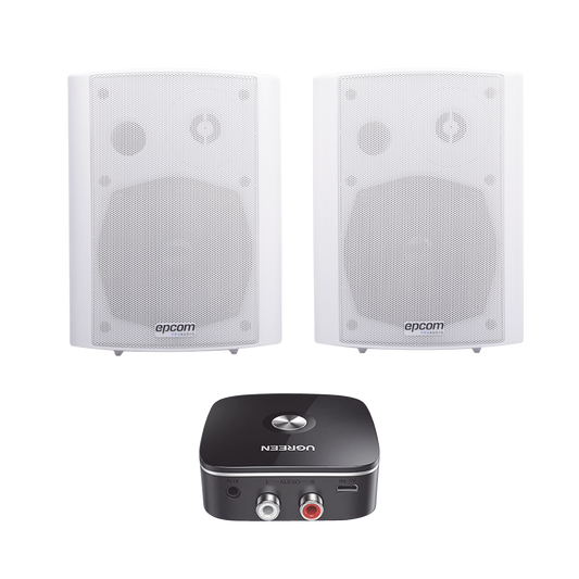 Kit  Altavoces + Modulo Receptor BT | Montaje en Pared | 2x20W RMS | Material ABS y Reja Metálica | Bracket de Metal | Color Blanco