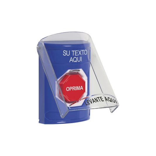 Botón con Texto Personalizado, Tapa Protectora de Policarbonato Súper Resistente, Restablecimiento con llave