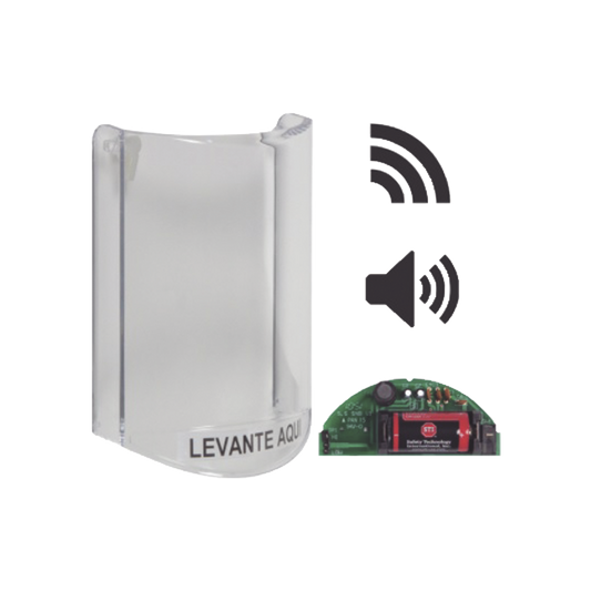 Cubierta Protectora De Policarbonato, Súper Resistente, Con Sonido, Con Transmisor Inalámbrico Para STI-V34104, Texto En Español, Para Botones Multiusos Serie Stopper® Station De STI