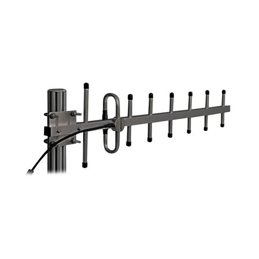 Antena Yagi 360-380 MHz, 10dB Ganancia, 7 Elementos, Anodizada en Negro, 250 Watt, N Macho.