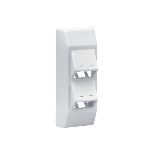 Soporte Con 4 Puertos Mini-Com, Con Bisagras de Instalación a Presión, Para Canaletas T45, Material PVC Rígido, Color Blanco Mate