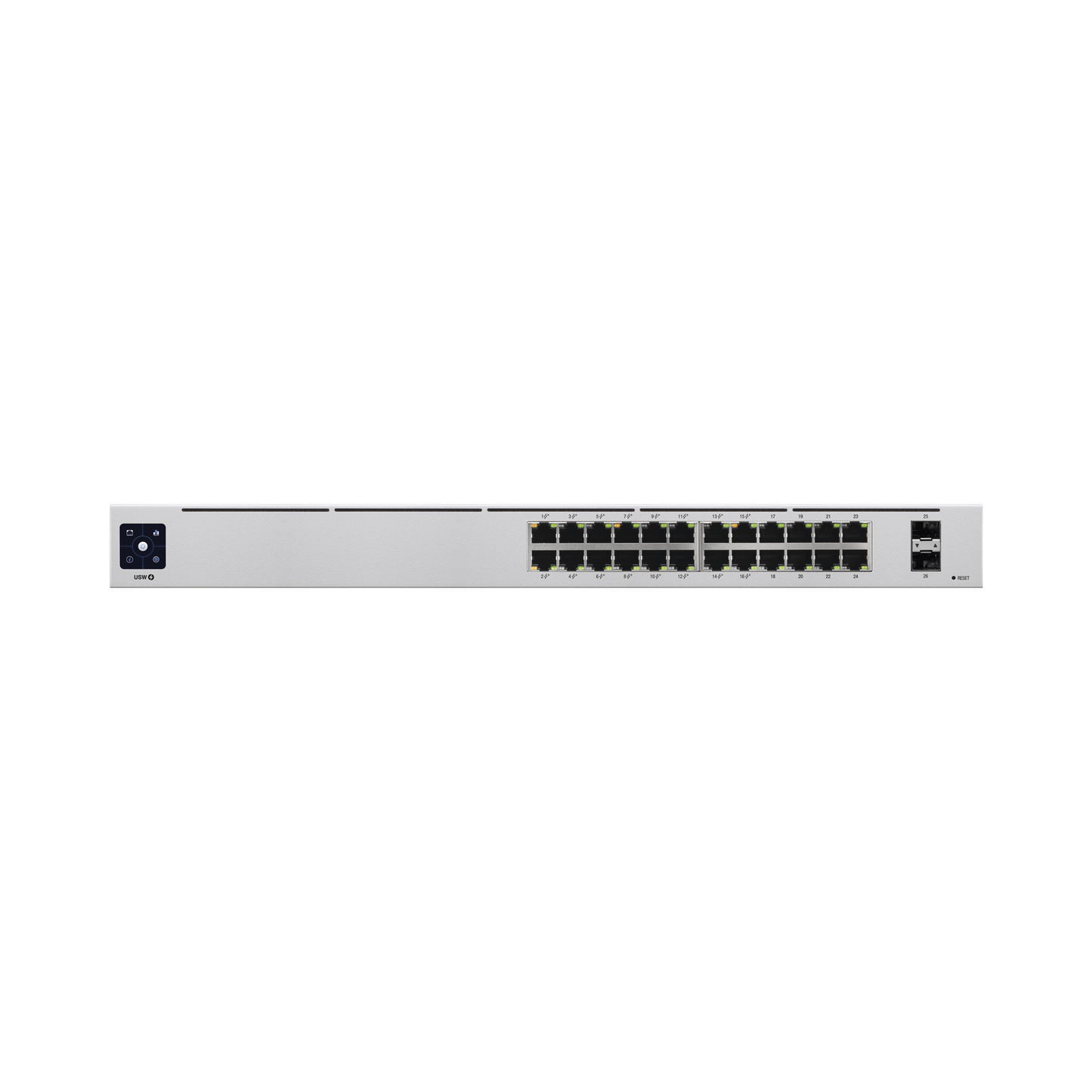 Switch UniFi Capa 2 / 24 Puertos Gigabit / 16 Puertos PoE+ 802.3af/at / 95W Total / 2 Puertos SFP 1G / Pantalla LCM / Sin Ventilador