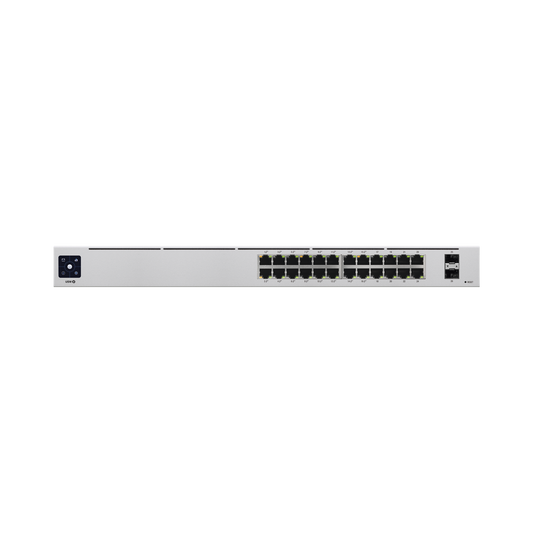 Switch UniFi Capa 2 / 24 Puertos Gigabit / 16 Puertos PoE+ 802.3af/at / 95W Total / 2 Puertos SFP 1G / Pantalla LCM / Sin Ventilador