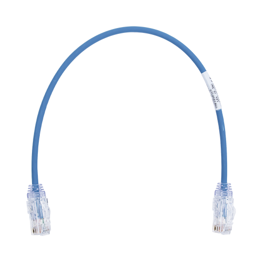 Cable de Parcheo TX6, UTP Cat6, Diámetro Reducido (28AWG), Color Azul, 0.3 Metros (1 Pie)