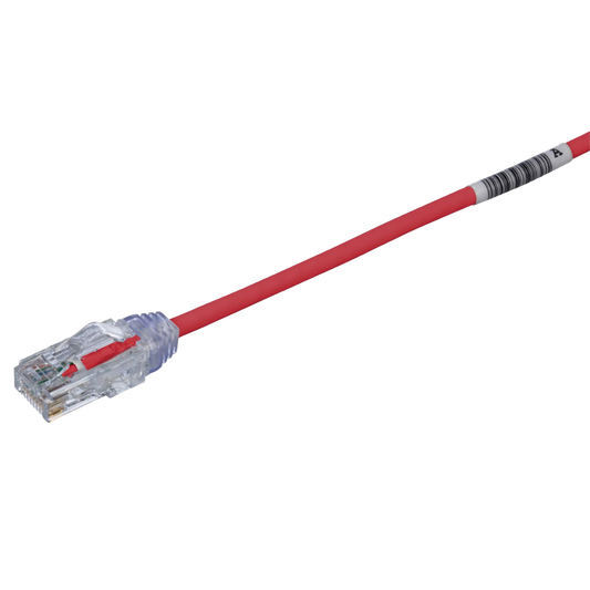 Cable de Parcheo TX6, UTP Cat6, Diámetro Reducido (28AWG), Color Rojo, 20.2 cm (8 Pulgadas)