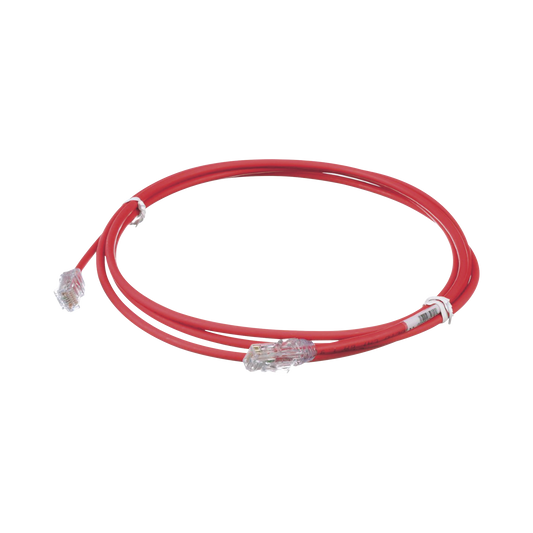 Cable de Parcheo UTP Cat6A, CM/LSZH, Diámetro Reducido (28AWG), Color Rojo, 2.13 Metros (7 Pies)