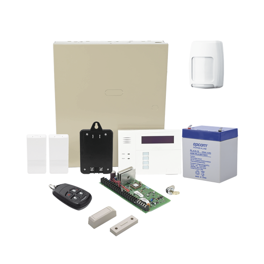 Kit Inalámbrico de panel VISTA48 con Teclado Alfanumérico 6160RF, Receptor para sensores Inalámbricos, Batería, Transformador, 2 Contactos Magnéticos 5816 con imán, 1 Sensor de Movimiento 5800PIR y un Control Remo