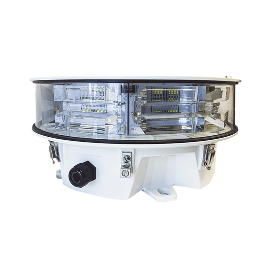 Baliza LED de Obstáculos Intensidad Media STAR Series / 20.000 cd Blanco/ 360° Cobertura Horizontal / IR Incluido 246 mW/sr / IP66 NEMA 4 / DC