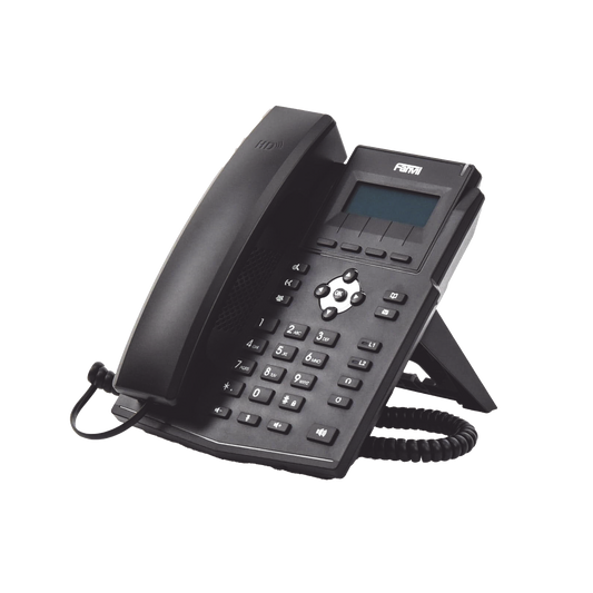 Teléfono IP empresarial para 2 lineas SIP con pantalla LCD,  Puertos Gigabit, Códec Opus, conferencia de 3 vías, PoE.