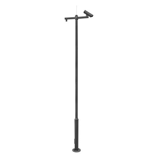 Poste Seccionado de 6 Metros / Especializado para la Instalación de Videovigilancia / Incluye Base de Cimentación y Brazo para Cámara PTZ / Color Negro